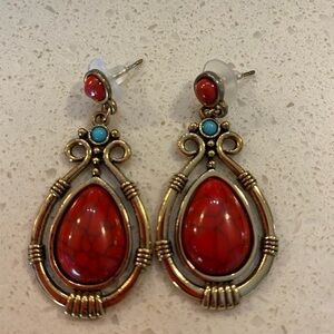 Beautiful 925 silver with brass overlay, red stone earrings ear hook Dro…